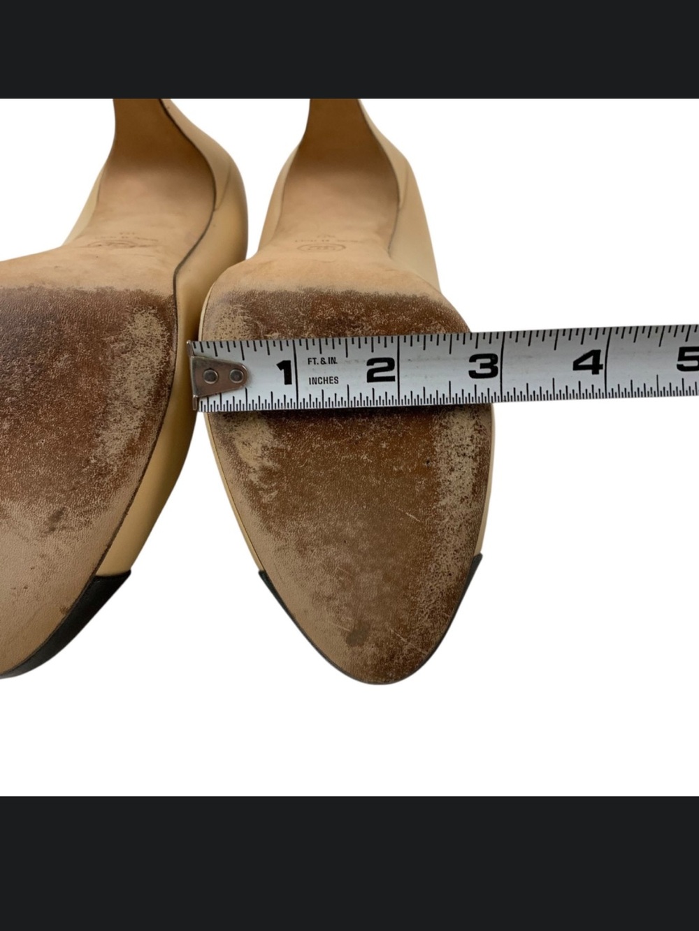 CHANEL Beige Leather Pumps with Black Cap Toes - Picture 8 of 17